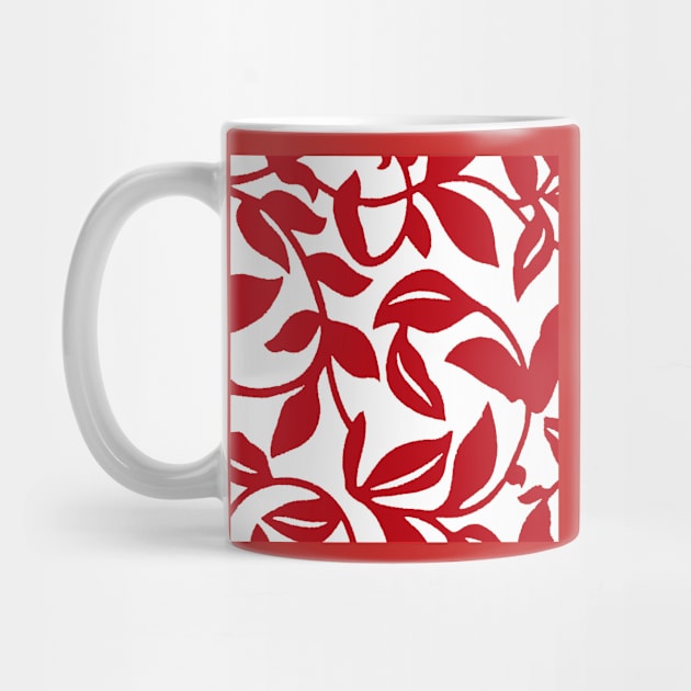 LEAF AND VINE SWIRLS RED AND WHITE PATTERN by Overthetopsm